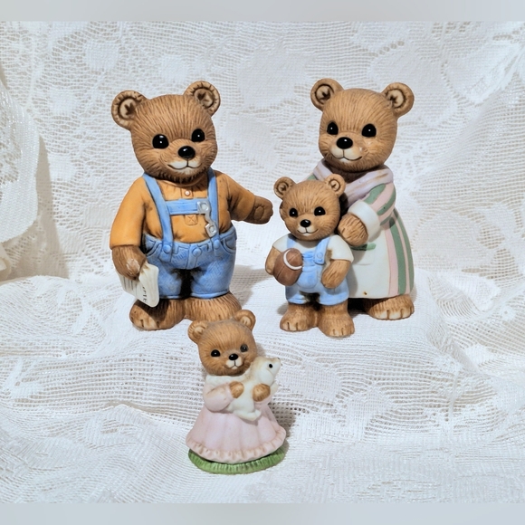 Vintage HOMCO Home Interiors 3 Little bear family figurines #1450 & girl #1462 - Picture 1 of 10